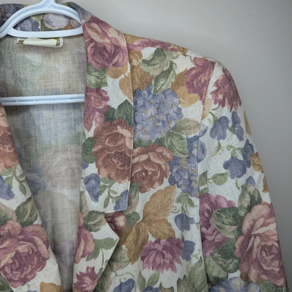 Vintage Season Ticket Woman Medium Floral Textured Print  Button Front Blazer - Picture 5 of 12